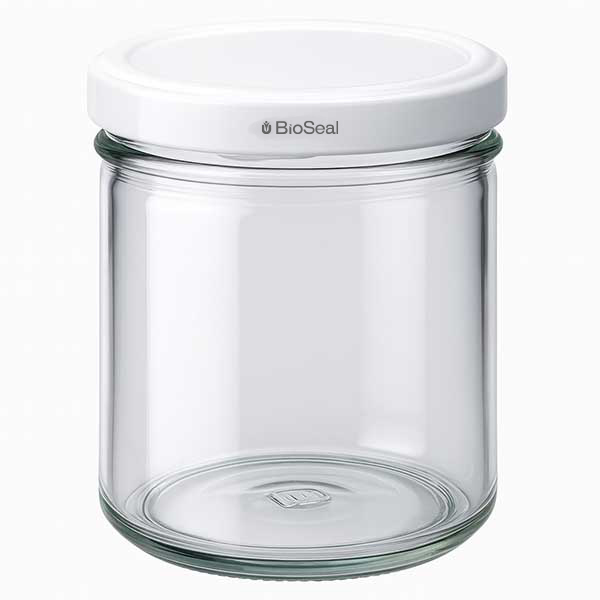 Copos de vidro de 167 ml com tampa BioSeal branca UNiTWIST