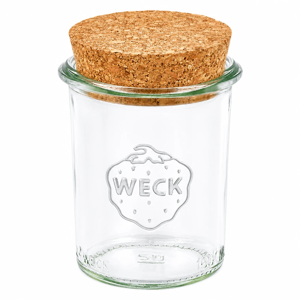Frasco de vidro transparente para arrumação WECK 160ml RR60 com tampa de cortiça natural