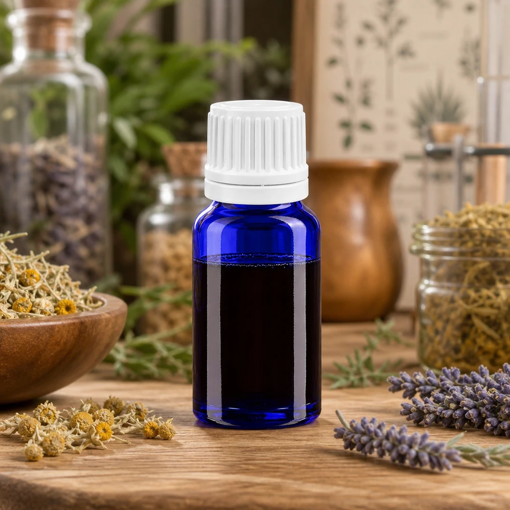 Frasco de vidro de alta qualidade de 10 ml em azul-cobalto com tampa branca à prova de crianças para uma conservação segura