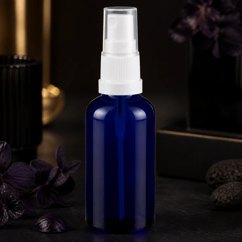 Frasco de spray de vidro de 50 ml de alta qualidade com design ergonómico para aplicações cosméticas profissionais