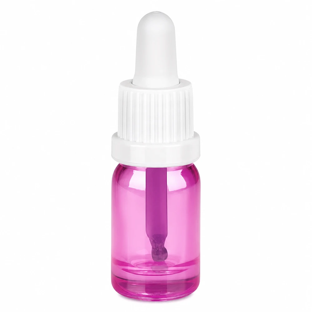 Frasco pipeta de 5 ml branco com vidro violeta e pipeta conta-gotas para uma dosagem precisa