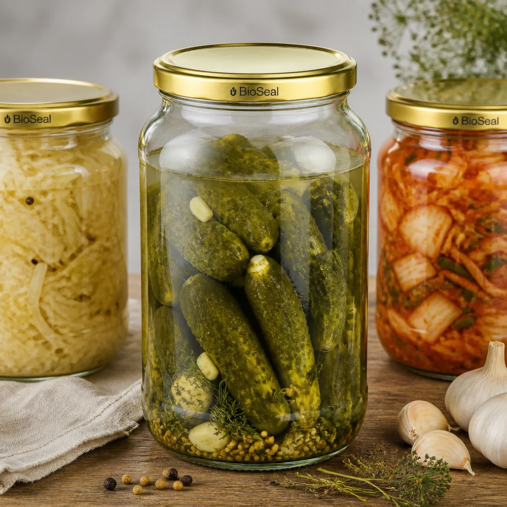 Conjunto de frascos de conserva UNiTWIST Runda1062 pepino em conserva kimchi TO82 tampa BioSeal alimentos fermentados