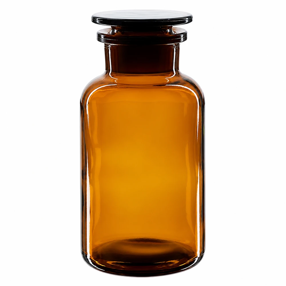 Garrafa castanha de gargalo largo, com 500 ml, com rolha de vidro de borossilicato de alta qualidade