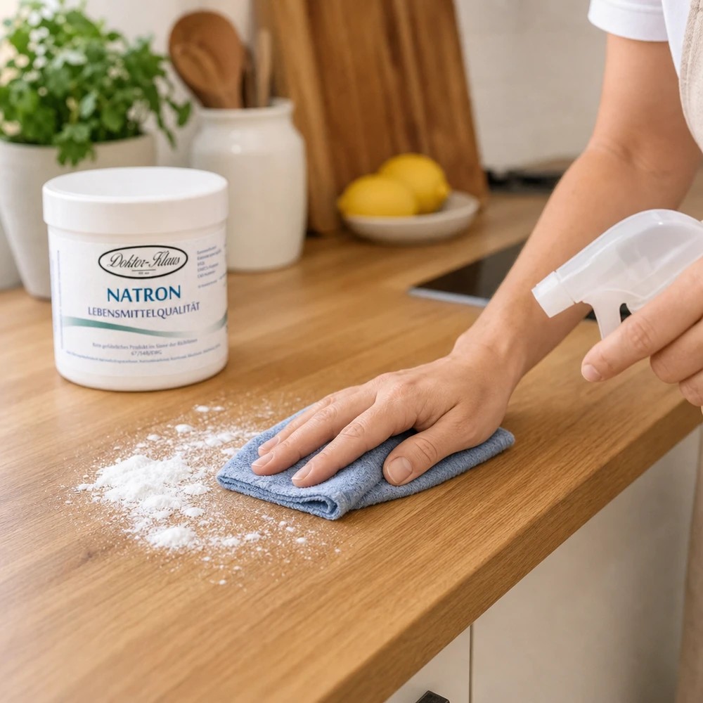 Natron Doctor Klaus 250g numa prática lata redonda branca para uma limpeza doméstica versátil