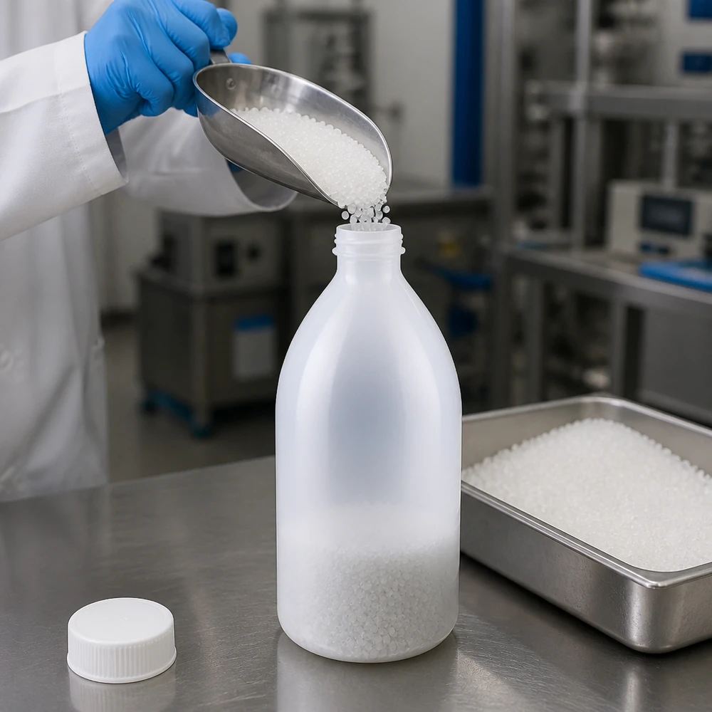 Frasco de rosca de 1000 ml, frasco de laboratório com gargalo estreito Schraubflasche 1000ml Enghals für chemische Substanzen in professioneller Laborumgebung