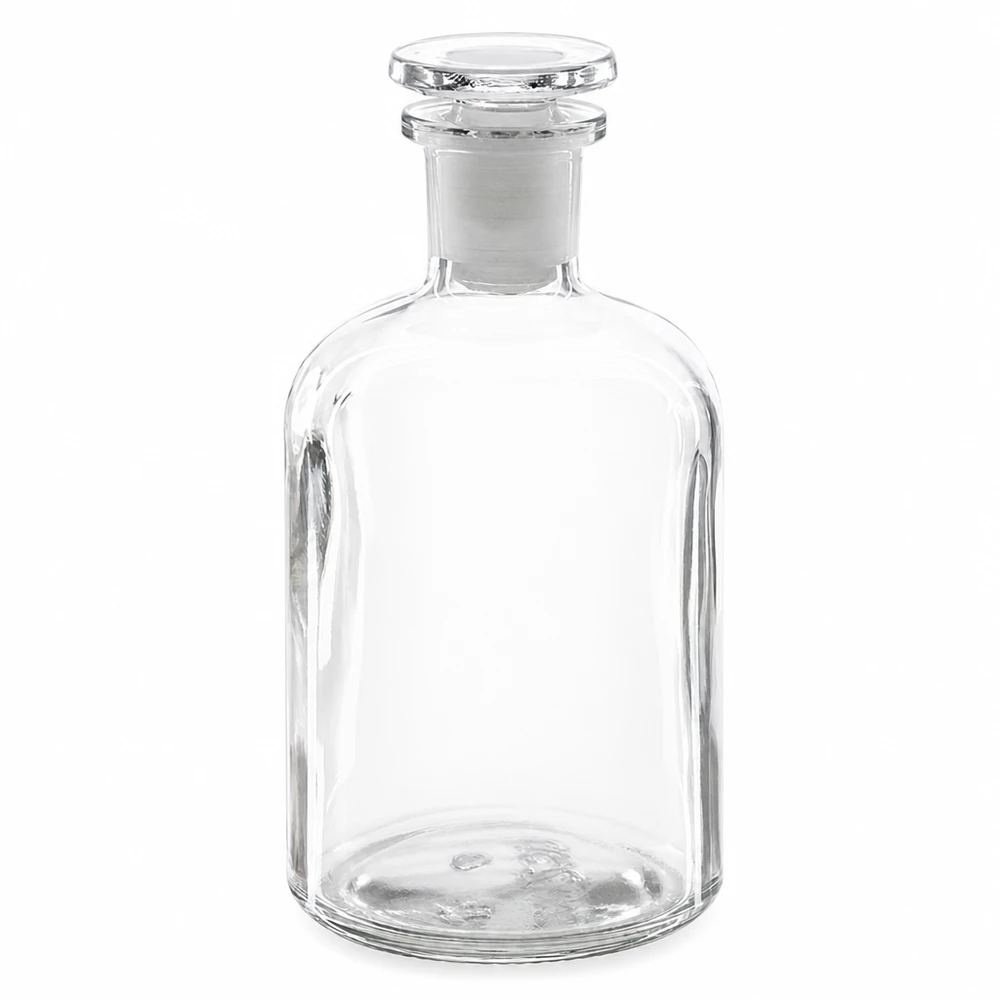 Garrafa de ombros arredondados, 250 ml, transparente, com rolha de vidro e gargalo estreito, em vidro borossilicato de alta qualidade
