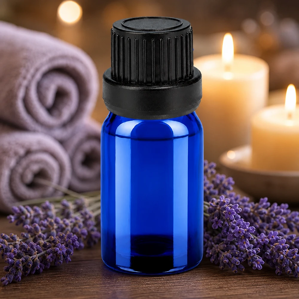 Frasco de vidro azul de 5 ml com conta-gotas preciso de 2 mm para distribuição controlada de líquidos