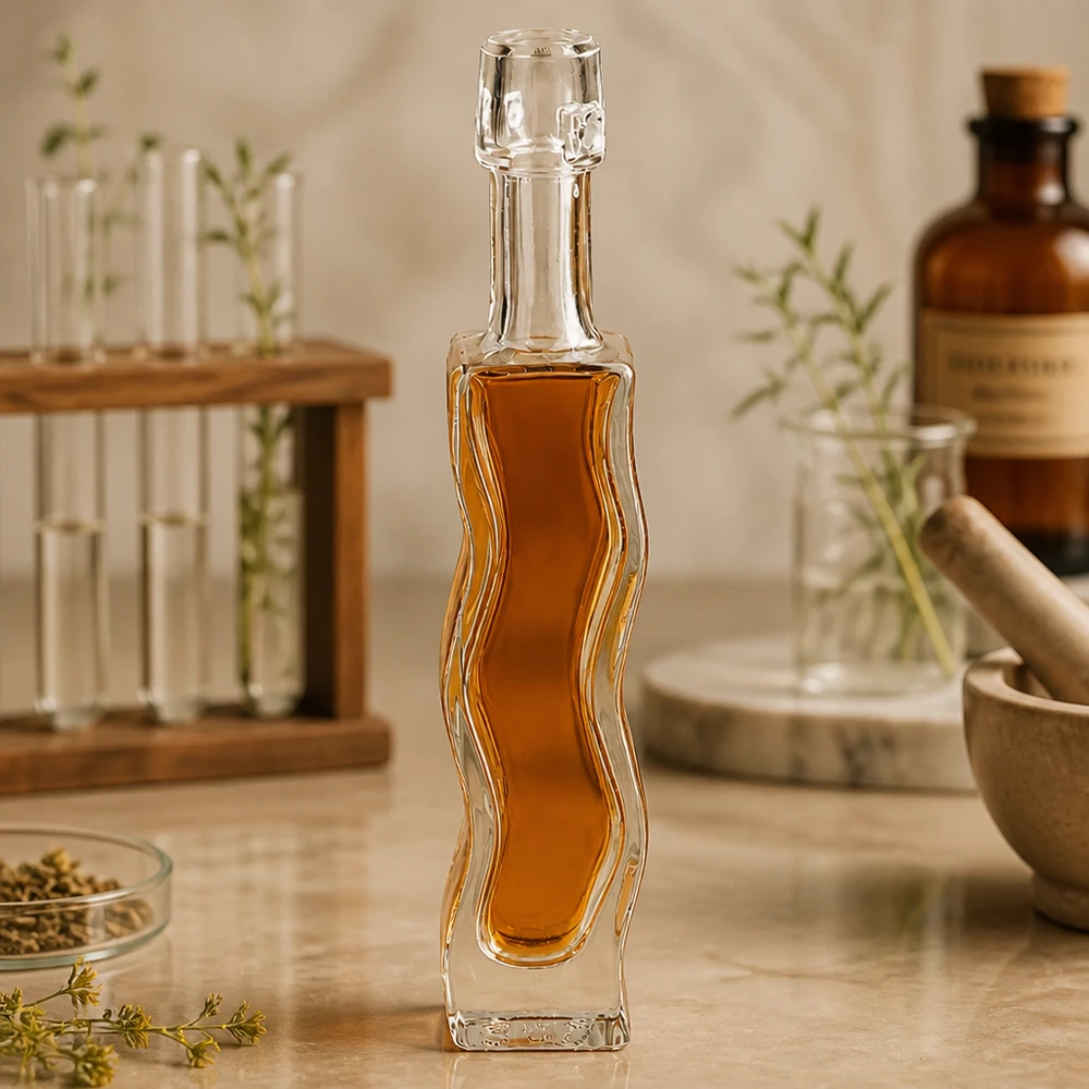 Garrafa de vidro de 40 ml Anna cheia de mel dourado estilo boticário decoração de ervas cozinha natural ambiente de homeopatia
