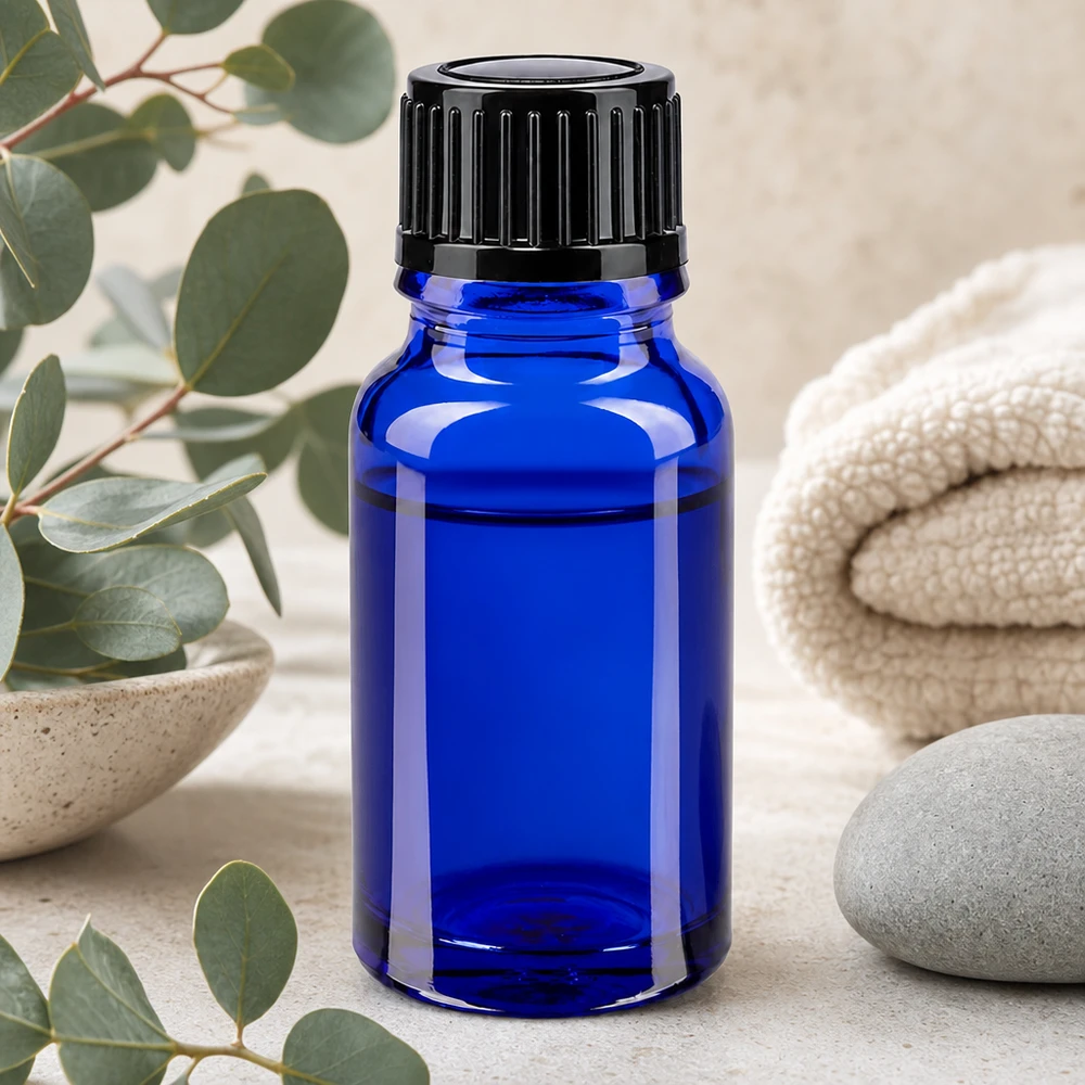 Frasco de farmácia azul cobalto de 10 ml, SV STD preto, 11 mm, para aromaterapia e bem-estar