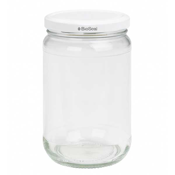 Frasco redondo de 305 ml + tampa BioSeal branca UNiTWIST