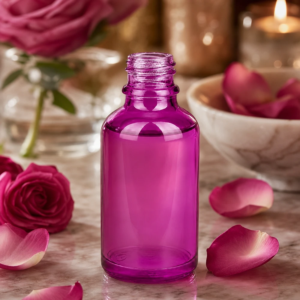 Frasco de farmácia de 50 ml PurpleLine UT18/50 UNiTWIST Frasco de farmácia roxo de 50 ml PurpleLine UT18/50 com tampa UNiTWIST para cosméticos e aromaterapia