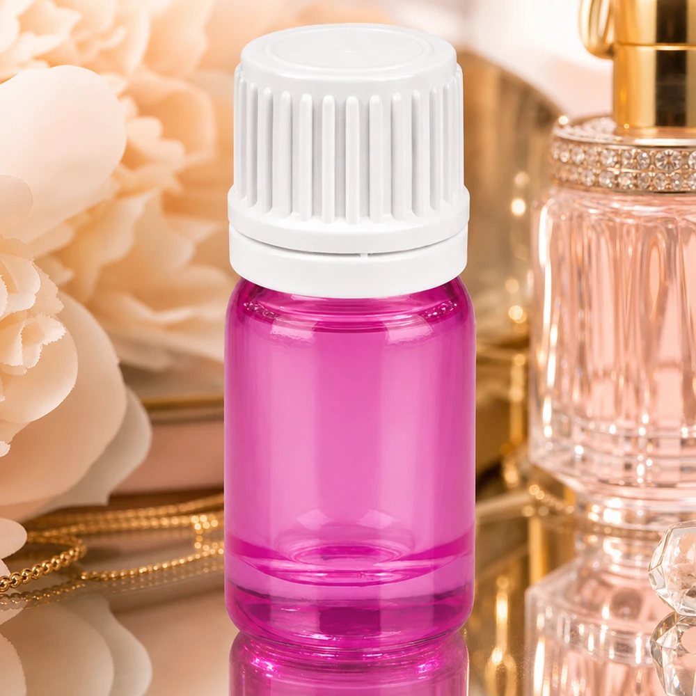 Frasco conta-gotas de 5 ml com tampa de rosca Originality branca de 0,7 mm PurpleLine UT18/5 Frasco conta-gotas de 5 ml de alta qualidade com abertura de dosagem de 0,7 mm em roxo para aromaterapia