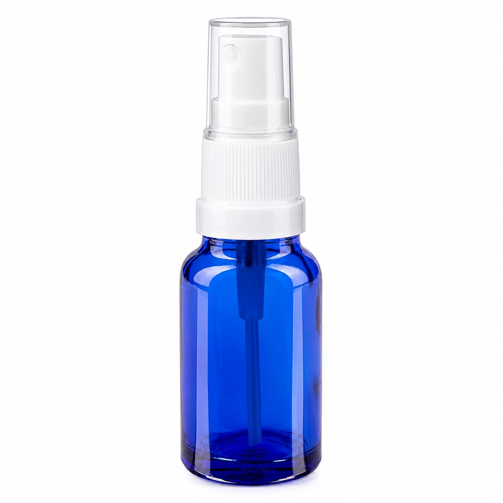 Frasco spray de 10ml branco/tampa standard transparente BlueLine UT18/10 Frasco de spray de 10 ml azul transparente com atomizador branco para cosméticos e aromaterapia