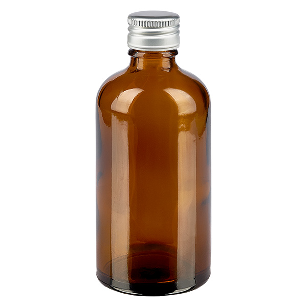 Frasco de 100ml com tampa de rosca de 11mm Alumínio-Prata Standard CastanhoL. UT18/100