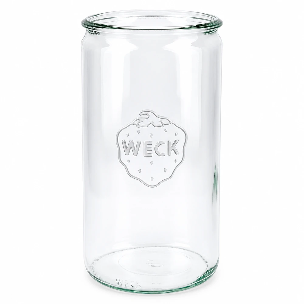 Frasco cilíndrico de vidro WECK RR100, 1590 ml Frasco cilíndrico WECK 1590ml Frasco de conserva RR100 transparente com logótipo em relevo para conservas e enlatados