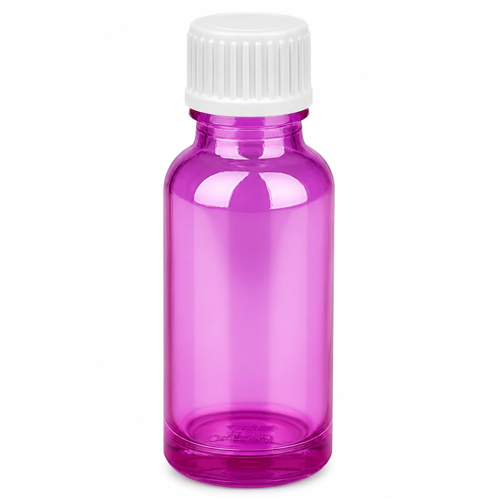 Frasco conta-gotas de 20ml 0,9mm branco padrão PurpleLine. UT18/20 Frasco conta-gotas de 20 ml em roxo com tampa branca Abertura de 0,9 mm para uma dosagem precisa