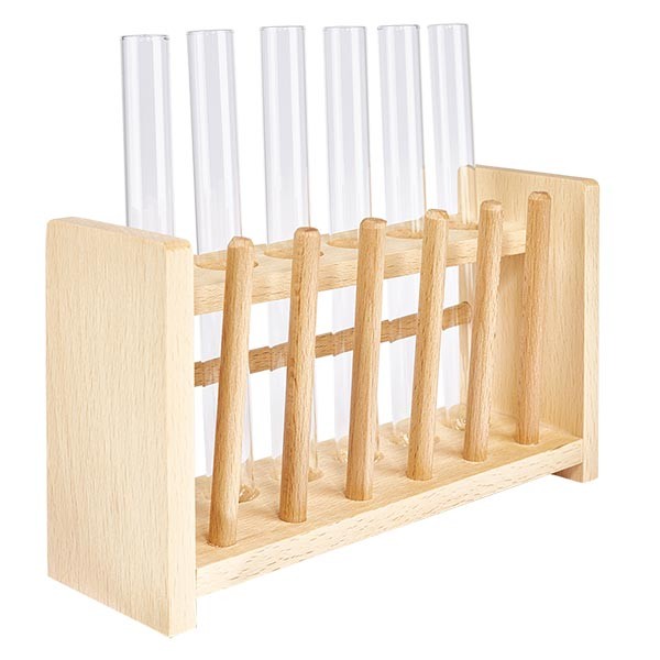 Suporte para tubos de ensaio em madeira com 6 tubos de ensaio mais cal sodada 160x16
