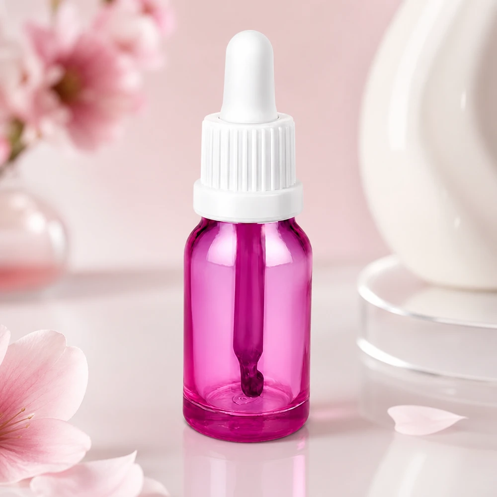Frasco de pipeta de 10 ml com tampa de rosca branca Originality PurpleLine UT18/10 Frasco de pipeta elegante de 10 ml em roxo com conta-gotas branco para óleos essenciais