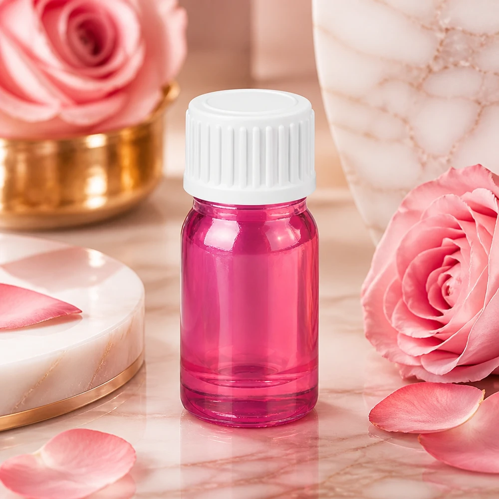 Frasco conta-gotas pequeno de 5 ml em violeta com tampa branca para aplicações cosméticas PurpleLine