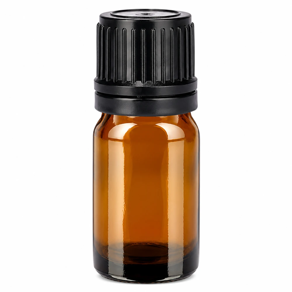 Frasco de 5 ml com 11 mm de tampa de rosca preta inviolável BrownLine UT18/5 Frasco de vidro castanho de 5 ml com tampa de rosca preta para óleos essenciais e aromaterapia