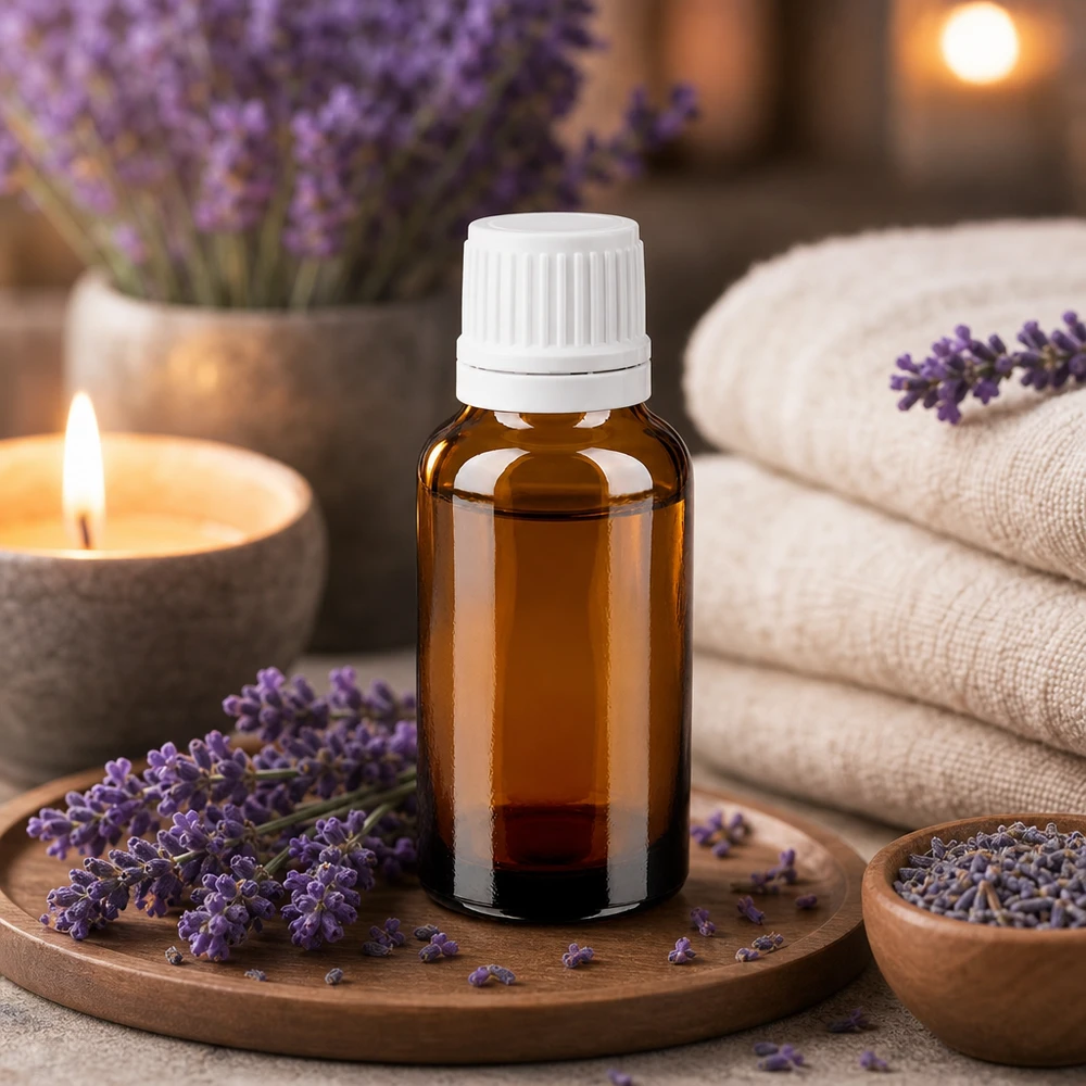 Frasco de vidro castanho de 20 ml com tampa branca com segurança para crianças, para aromaterapia e cosmética natural