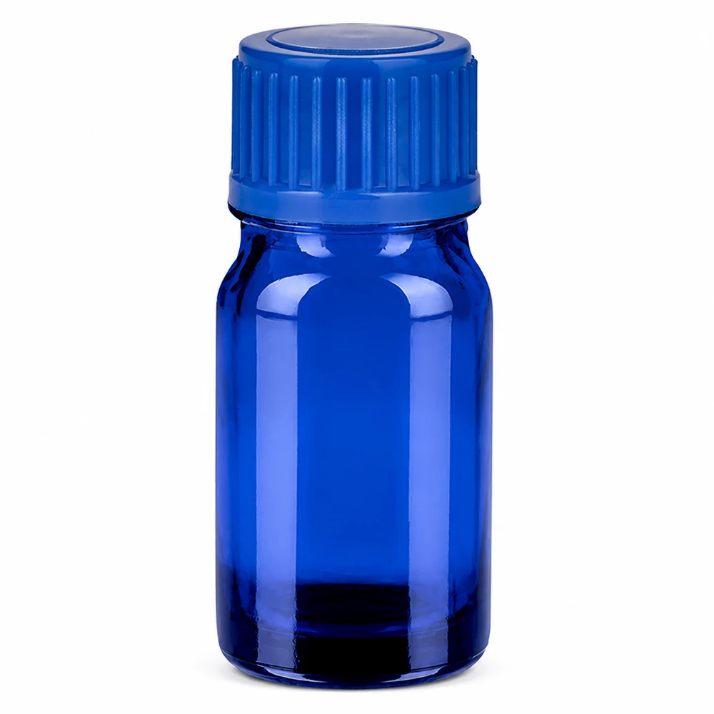 Frasco de vidro azul de 5 ml com tampa de rosca de 11 mm para aromaterapia e óleos essenciais