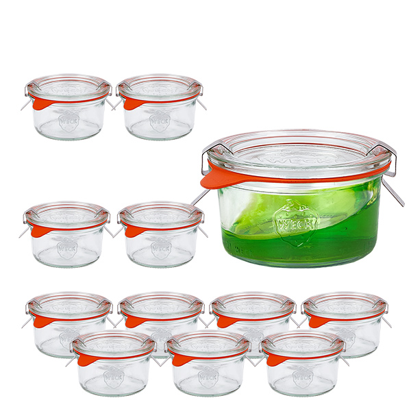 Conjunto de 12 copos de vidro de 165ml da Weck jars com 12 tampas de vidro, 12 Conjunto de 12 copos de vidro de 165ml da Weck jars com 12 tampas de vidro, 12