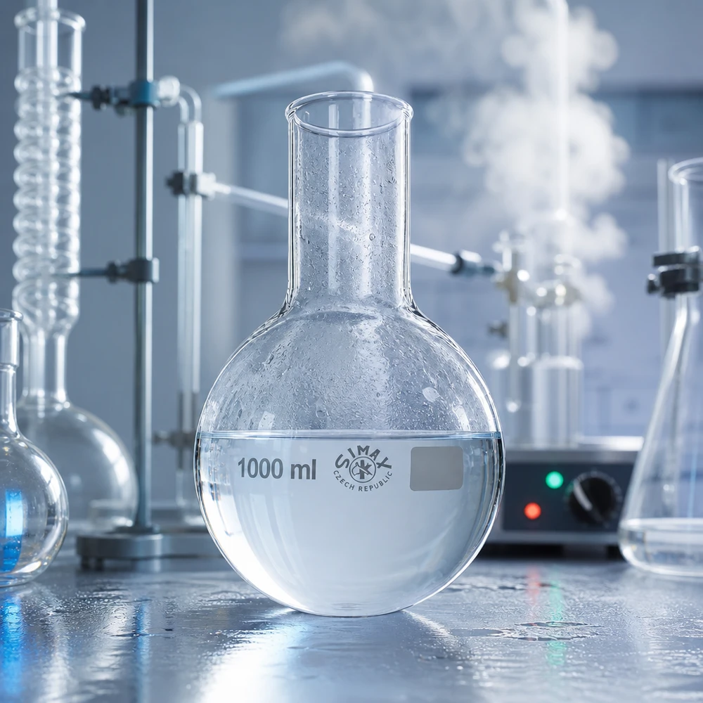 Balão de laboratório profissional de 1000 ml com gargalo largo para síntese e reacções em química