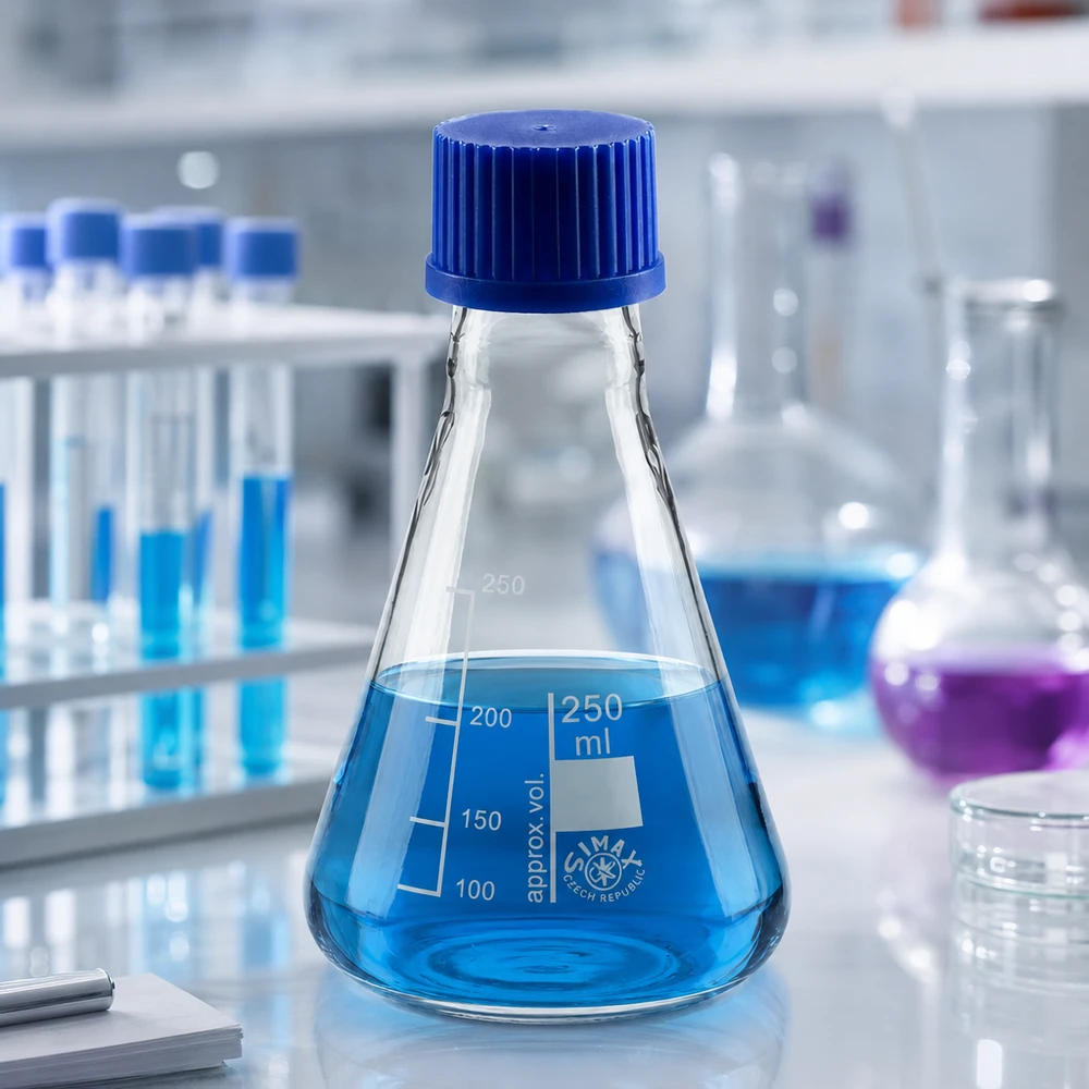 Frasco Erlenmeyer de 250 ml com tampa de rosca - equipamento prático de laboratório para armazenamento seguro