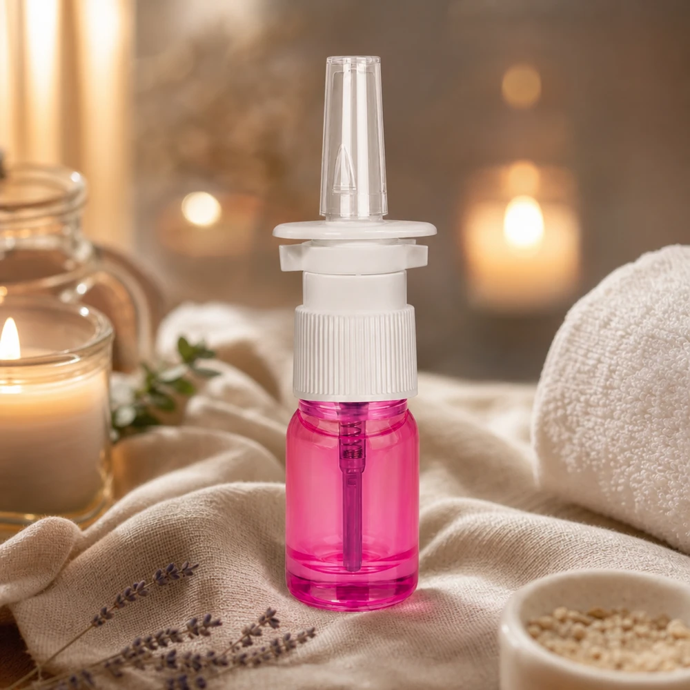 Frasco de spray nasal de 5ml branco/transparente standard PurpleLine UT18/5 Prático frasco de spray de 5 ml com rosca UT18/5 para sprays nasais médicos e cosméticos