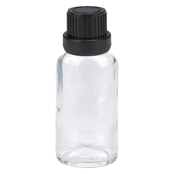 Frasco conta-gotas de 20 ml com tampa inviolável preta de 2 mm ClearLine UT18/20