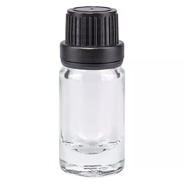 Frasco de farmácia de 5 ml transparente com tampa de rosca preta com fecho inviolável Frasco de farmácia de 5 ml transparente com tampa de rosca preta com fecho inviolável