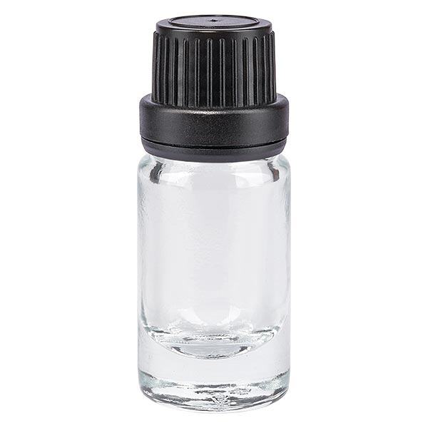 Frasco de farmácia de 5 ml transparente com tampa de rosca preta com fecho inviolável Frasco de farmácia de 5 ml transparente com tampa de rosca preta com fecho inviolável
