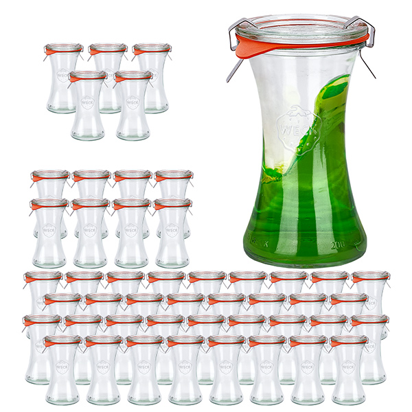 Conjunto de 48 frascos de 200 ml da Weck para charcutaria com 48 tampas de vidro