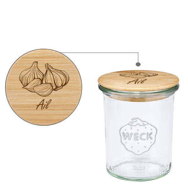Tampa em madeira "Ail" com verniz WECK 160ml Tampa em madeira "Ail" com verniz WECK 160ml