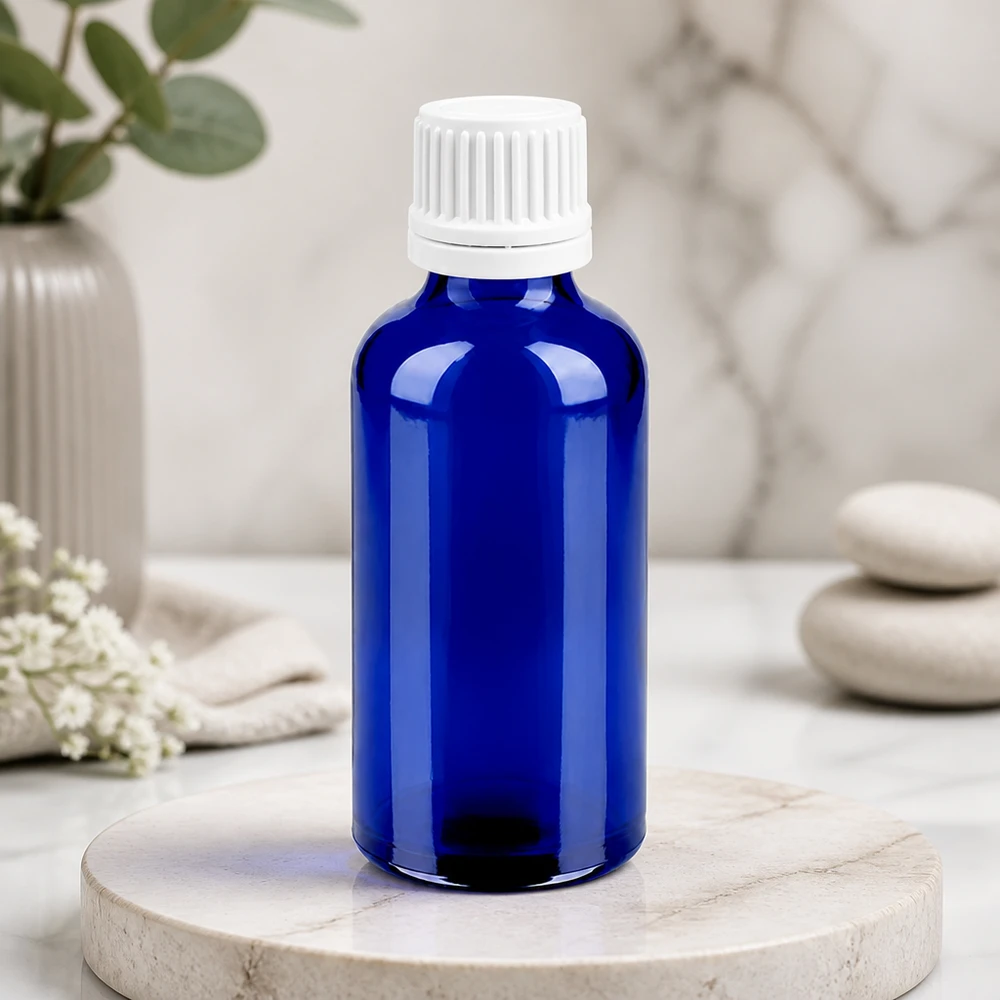 Frasco conta-gotas BlueLine de 50 ml em vidro de cobalto de alta qualidade com abertura de conta-gotas precisa de 0,7 mm