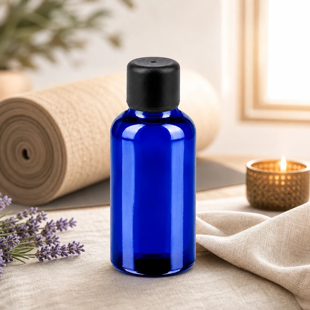 Frasco de vidro compacto de 30 ml da série BlueLine com tampa standard preta para aplicações laboratoriais