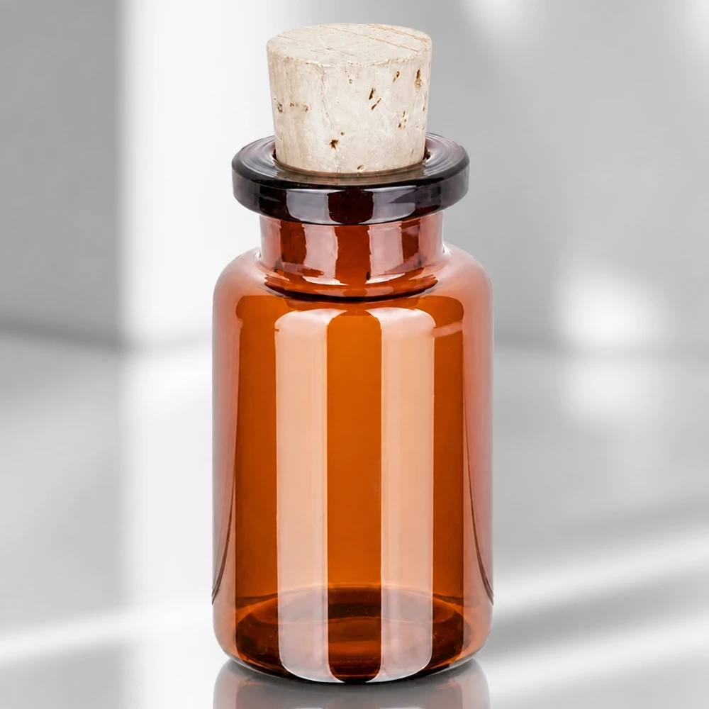Frasco de vidro âmbar 10ml com rolha 11/14mm Handliche Braunglasflasche 10ml mit konischem Naturkorken für Homöopathie und Kräuteröle