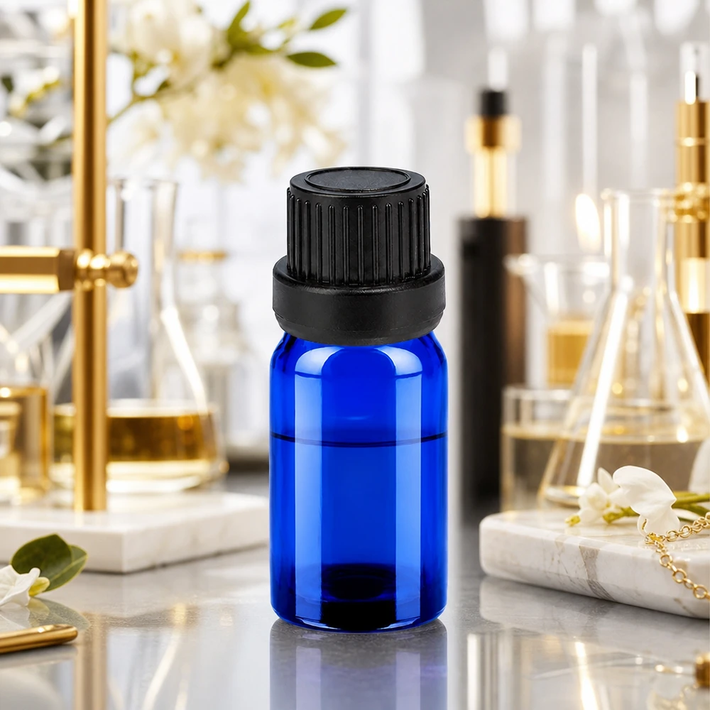 Frasco conta-gotas de 5 ml com tampa inviolável preta de 2 mm BlueLine UT18/5 Frasco conta-gotas compacto de 5 ml em azul com um conta-gotas preciso de 2 mm para uma dosagem exacta