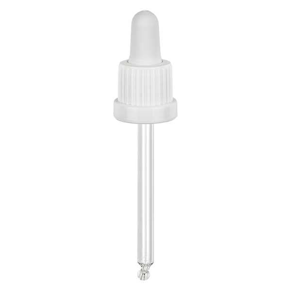 Pipeta conta-gotas de vidro, branco/branco, 18 mm, fecho inviolável PL78