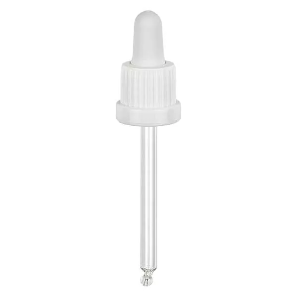 Pipeta conta-gotas de vidro, branco/branco, 18 mm, fecho inviolável PL78