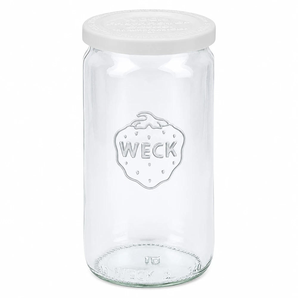 340ml Zylinderglas mit Frischedeckel WECK RR60 Frasco cilíndrico WECK 340ml com tampa de frescura branca Frasco de conservação RR60 frasco de armazenamento transparente