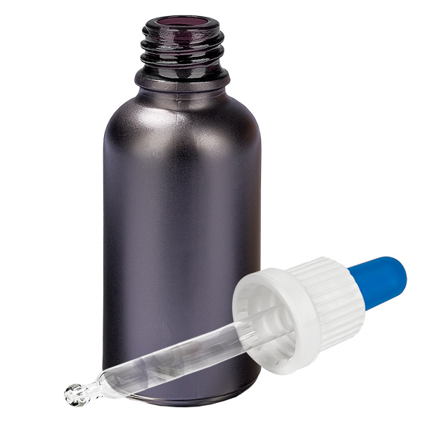 Frasco pipeta de 30 ml branco/azul com fecho inviolável BlackLine UT18/30 Frasco pipeta de 30 ml branco/azul com fecho inviolável BlackLine UT18/30