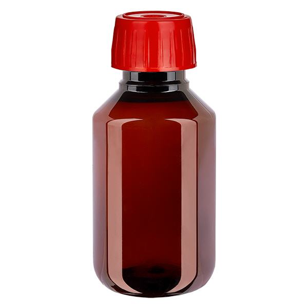 Frasco PET 100ml com tampa de desgaseificação vermelha Frasco PET 100ml com tampa de desgaseificação vermelha