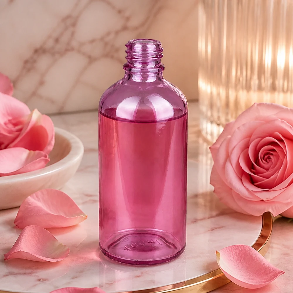 Frasco de farmácia de 100 ml PurpleLine UT18/100 UNiTWIST Frasco de vidro elegante de 100 ml PurpleLine UT18/100 em violeta delicado para cosméticos e aromaterapia