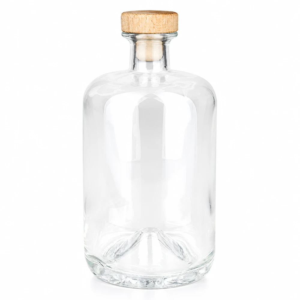 Garrafa de vidro de 700 ml Sofia com pega de madeira e rolha UNiTWIST transparente vazia sobre fundo branco