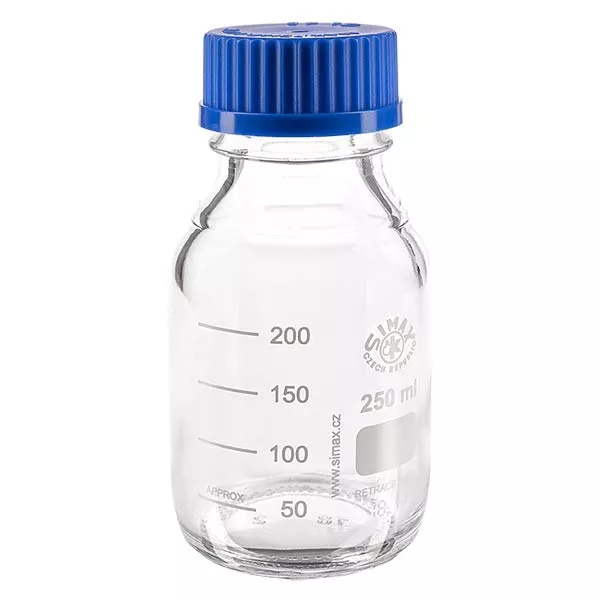 Frasco roscado para laboratório 250ml com tampa, borossilicato Frasco roscado para laboratório 250ml com tampa, borossilicato