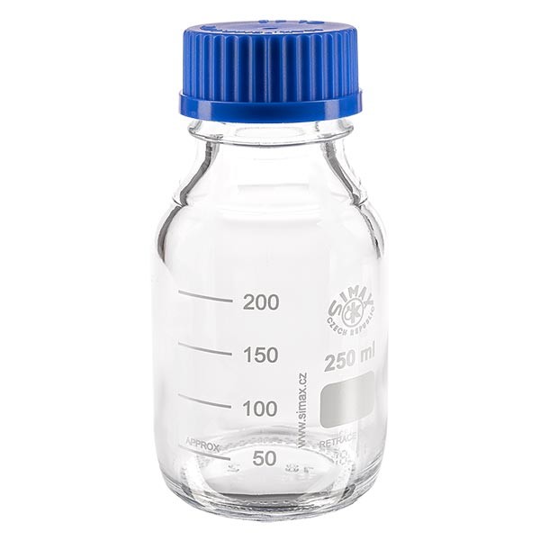Frasco roscado para laboratório 250ml com tampa, borossilicato Frasco roscado para laboratório 250ml com tampa, borossilicato