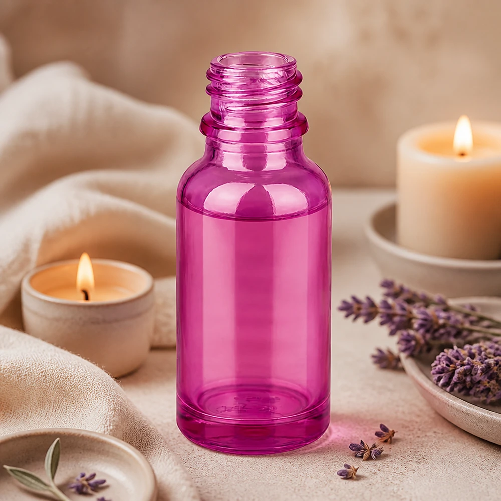 Frasco compacto de vidro PurpleLine de 20 ml com rosca UNiTWIST UT18/20 em rosa vivo para cosméticos