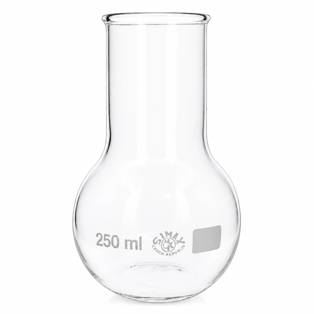 Balão de fundo redondo de 250 ml com abertura larga em vidro borossilicato de alta qualidade para aplicações laboratoriais precisas